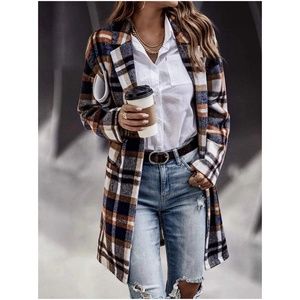 Cozy Plaid Button up Pocket Oversized Jacket Shacket